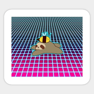 Sloth and Bee Vaporwave Grid Sticker